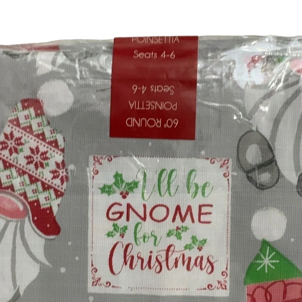 Holly Homes Christmas Tablecloth Gnome Festive Holiday Round 60 inch